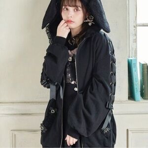 NWOT Liz Lisa Black Lace Up Hoodie Rabbit Ears One Size